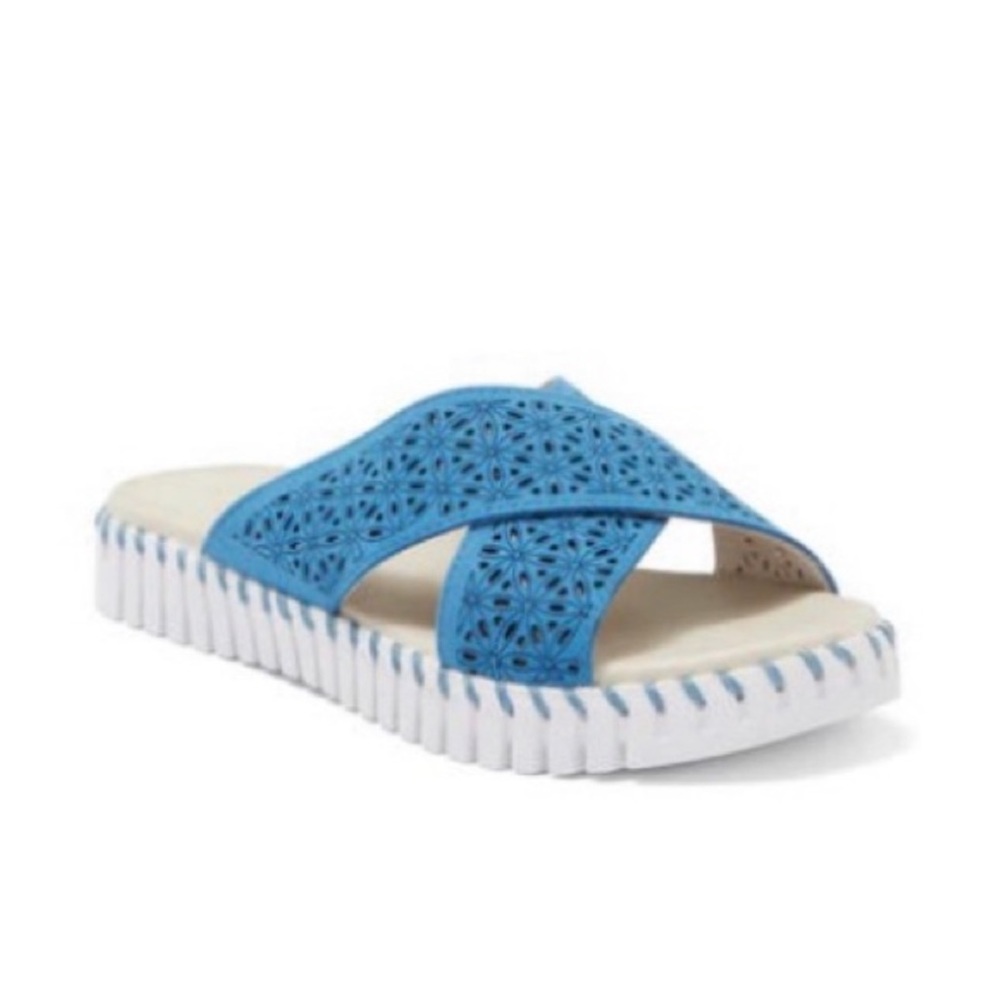ILSE JACOBSEN Tulip Cross Sandals Women’s 41 Blue Sea Color Cushion Insole Slide